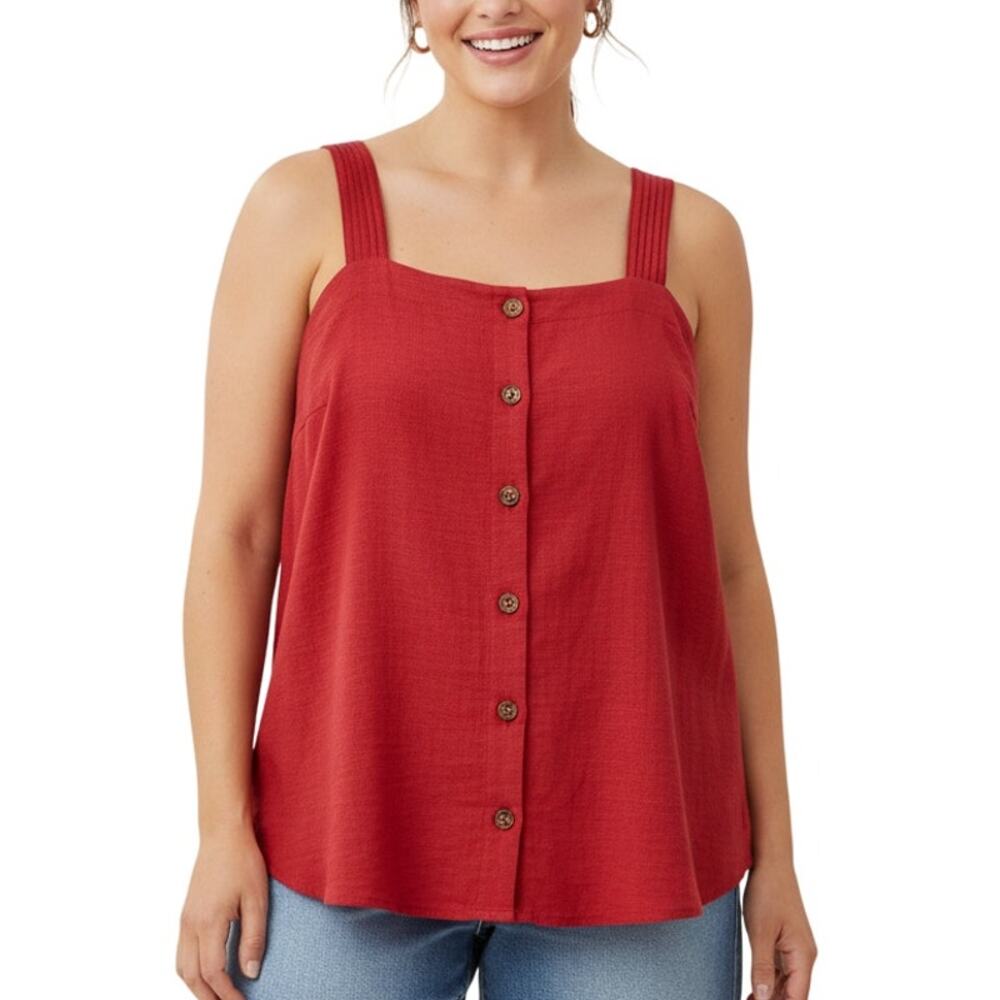 Market & Spruce Women Button Front Tank Top Red Stretch Rayon NWT Size 1X